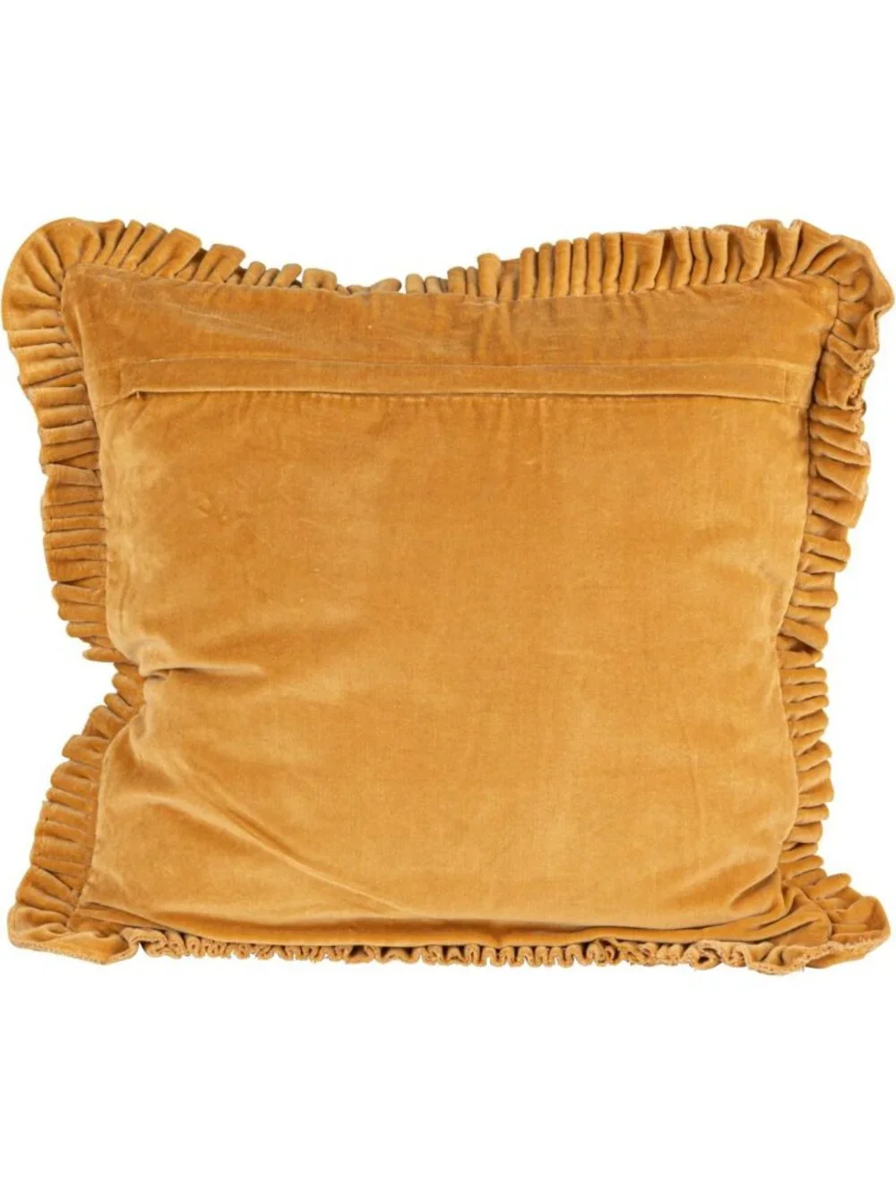 Velvet Ruffled Square Pillow in Mustard - Soft Decorative Cushion for Home Decor